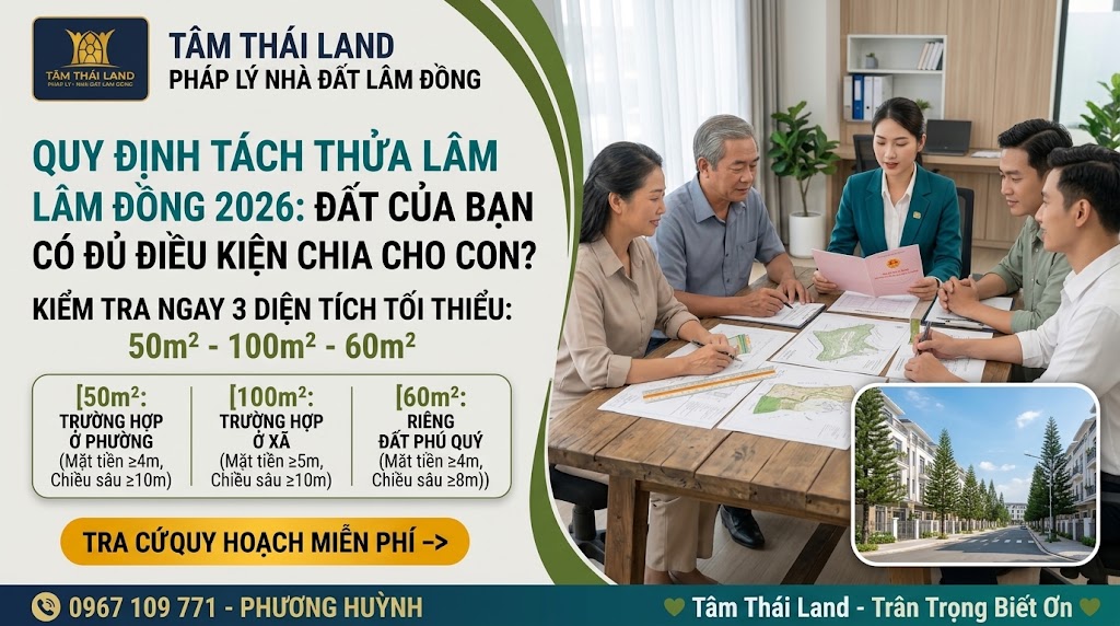 Quy định tách thửa Lâm Đồng 2026 với mức 50m² tại phường và 100m² tại xã