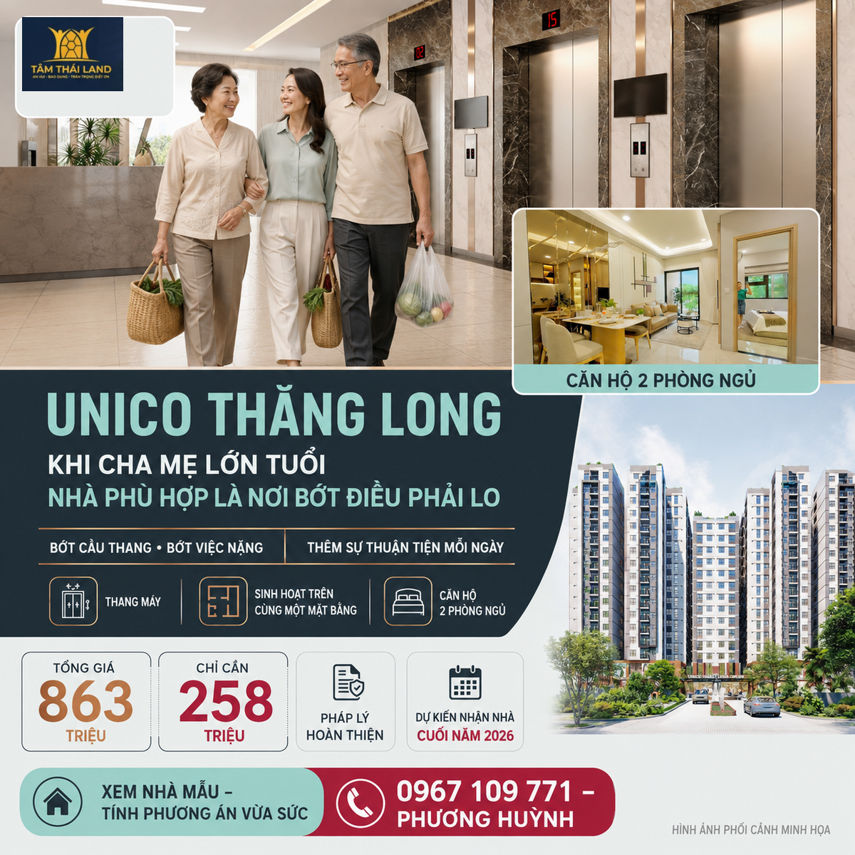 Không gian thuận tiện cho cha mẹ và người lớn tuổi tại Unico Thăng Long