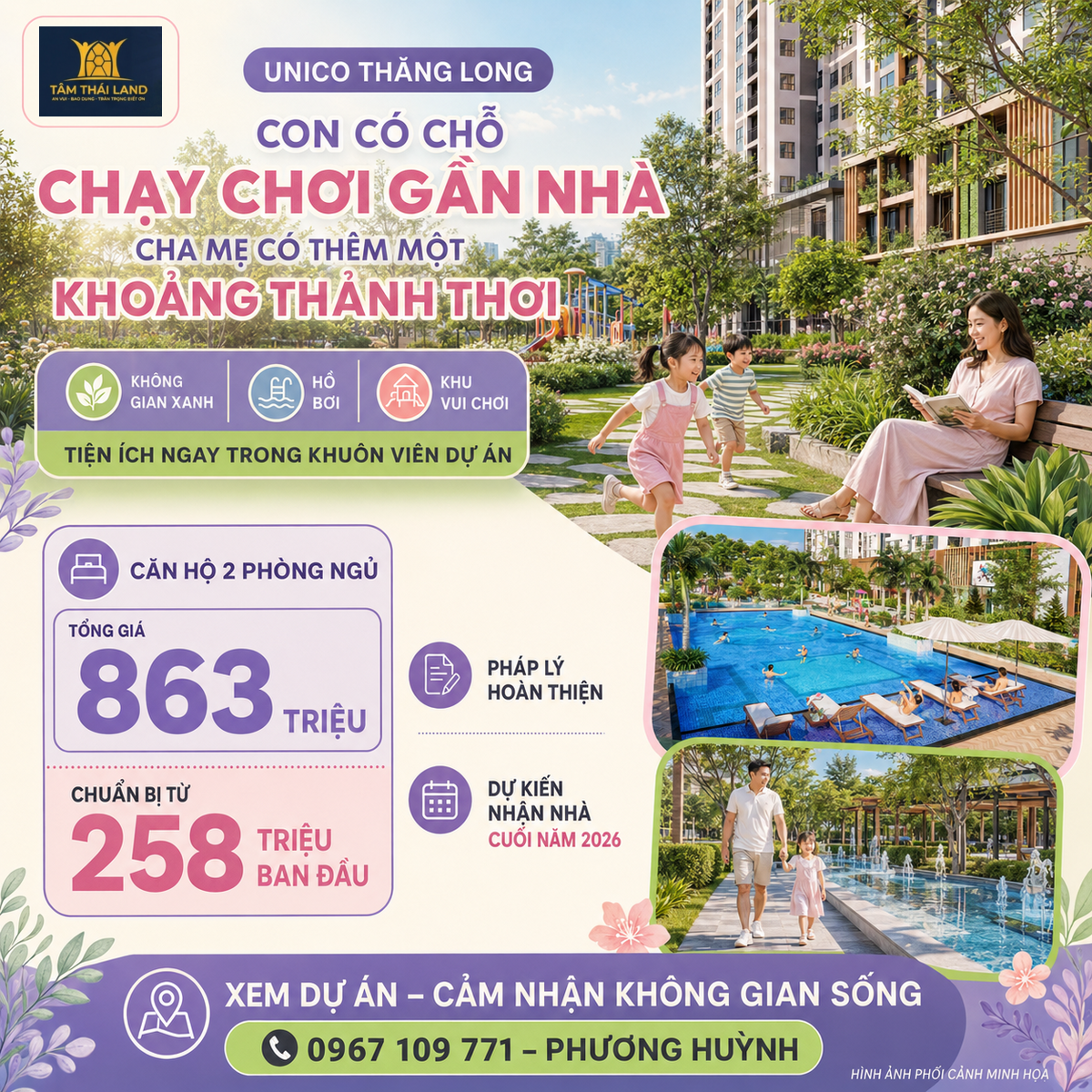 Không gian tiện ích vui chơi và cây xanh tại Unico Thăng Long