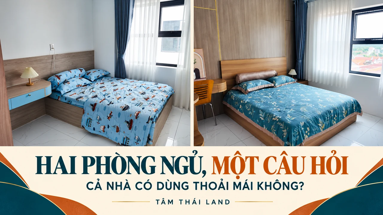 Hai góc phòng ngủ được chụp trong căn mẫu Nhà ở xã hội Thăng Long để gia đình đối chiếu nhu cầu sử dụng