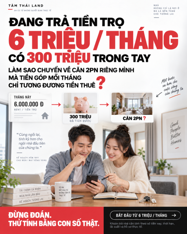 Đang trả tiền trọ 6 triệu mỗi tháng và có khoảng 300 triệu trong tay, thử tính phương án căn NOXH 2 phòng ngủ tại TP.HCM
