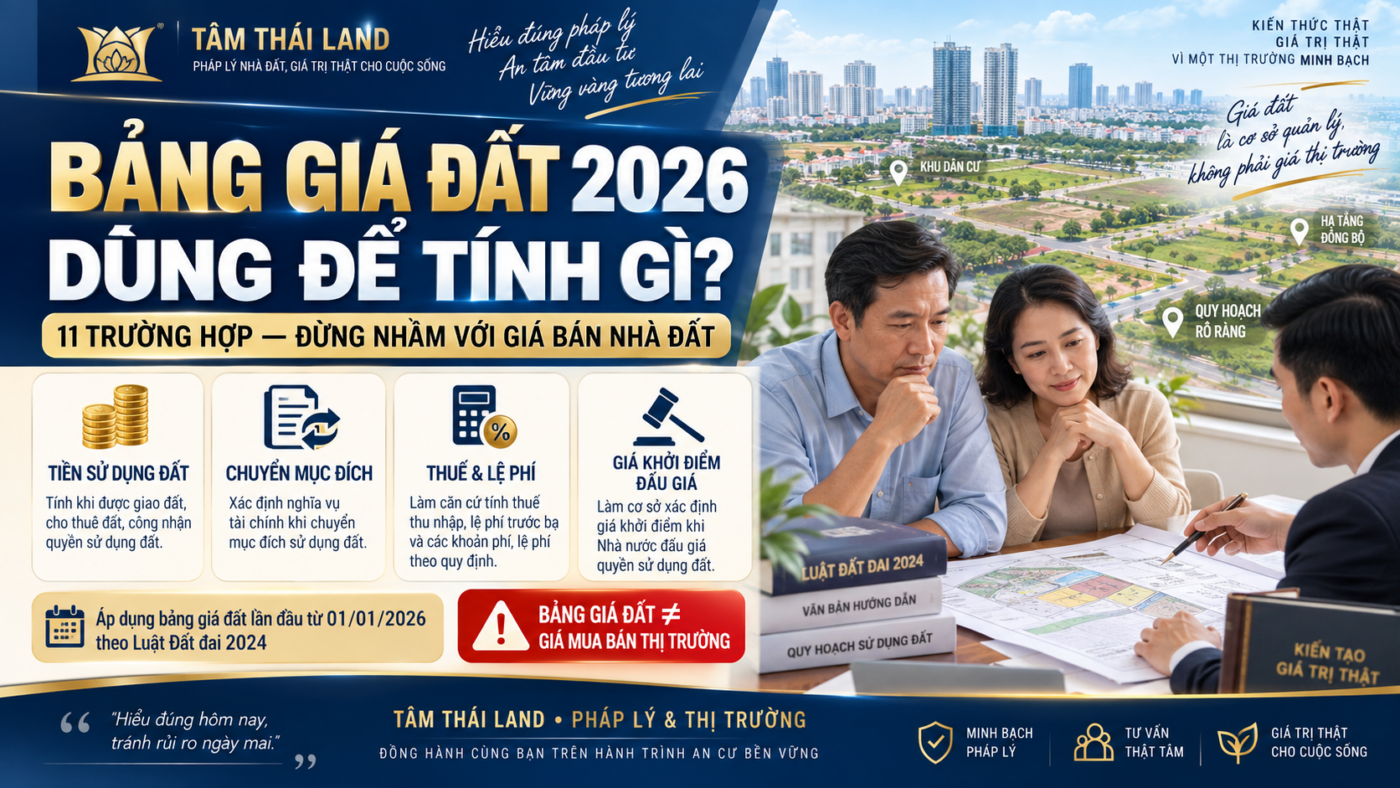 Bảng giá đất 2026 dùng để tính gì và 11 trường hợp áp dụng theo Luật Đất đai 2024