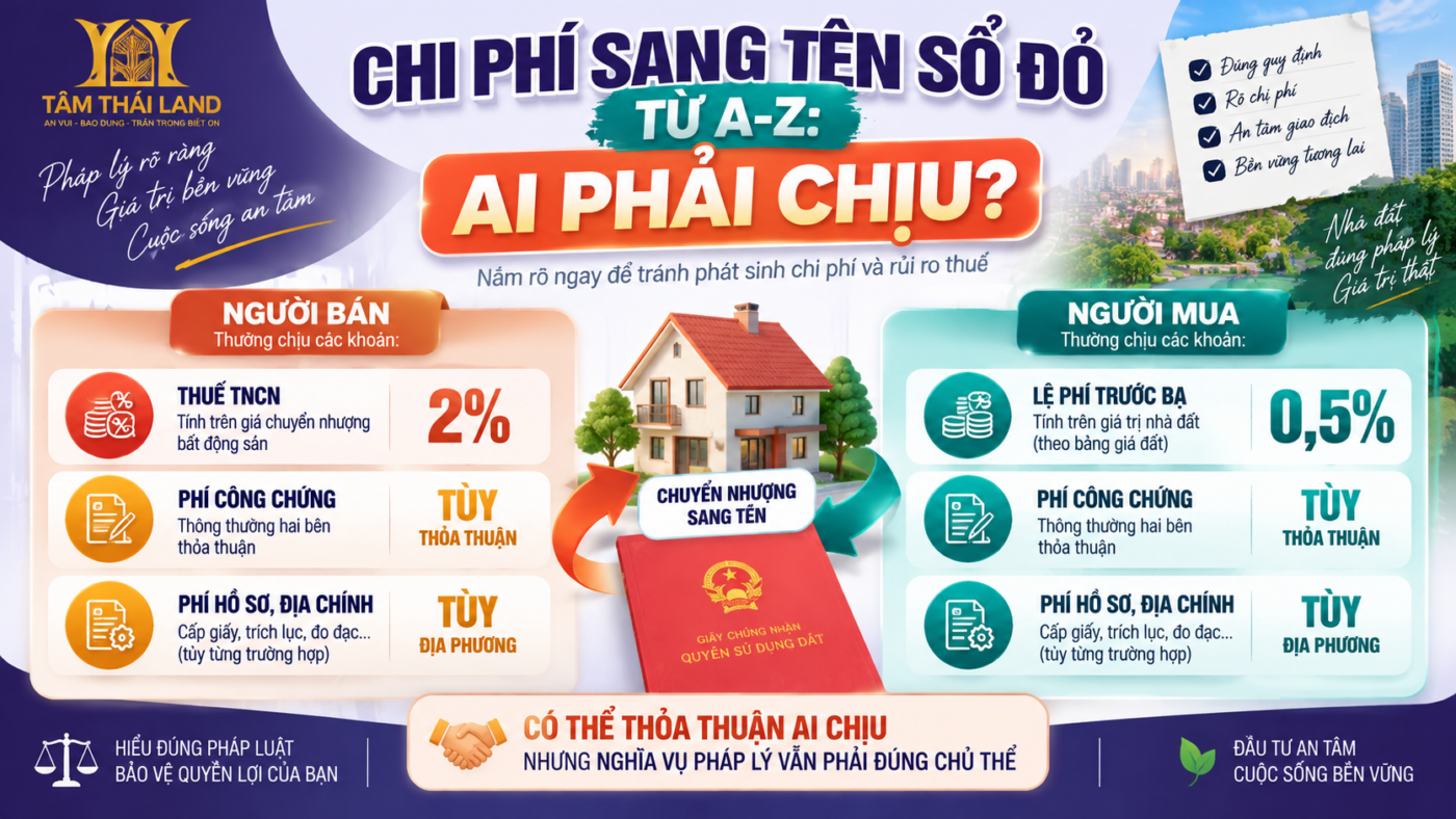 Chi phí sang tên sổ đỏ từ A đến Z và các khoản người mua người bán phải chịu