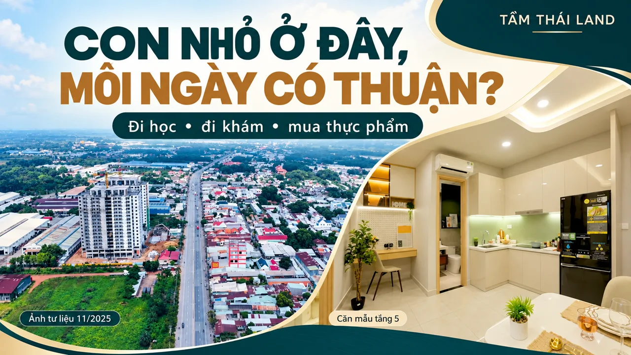 Đồ họa biên tập AI về gia đình có con nhỏ tại Nhà ở xã hội Thăng Long, từ tư liệu công trình 11/2025 và căn mẫu tầng 5.