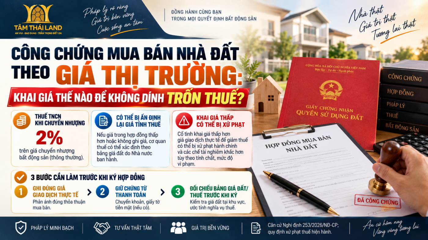 Công chứng mua bán nhà đất theo giá thị trường và cách khai giá đúng để tránh rủi ro trốn thuế