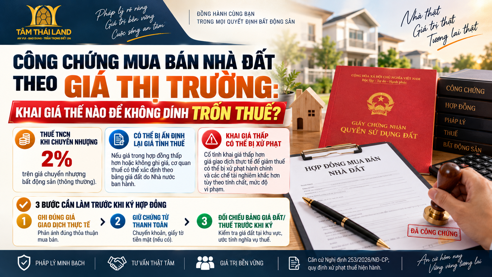 Công chứng mua bán nhà đất theo giá thị trường và cách khai giá đúng để tránh rủi ro trốn thuế