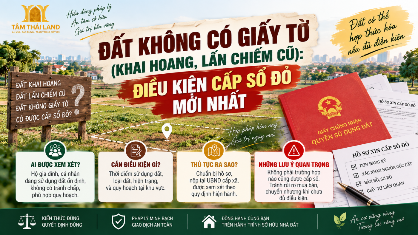 Đất không có giấy tờ khai hoang lấn chiếm cũ và điều kiện cấp Sổ đỏ mới nhất