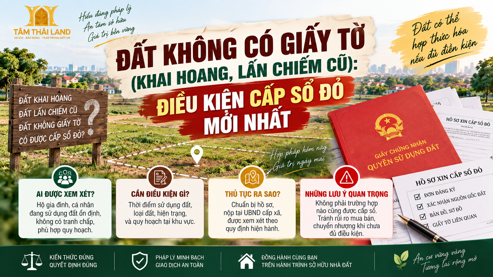 Đất không có giấy tờ khai hoang lấn chiếm cũ và điều kiện cấp Sổ đỏ mới nhất