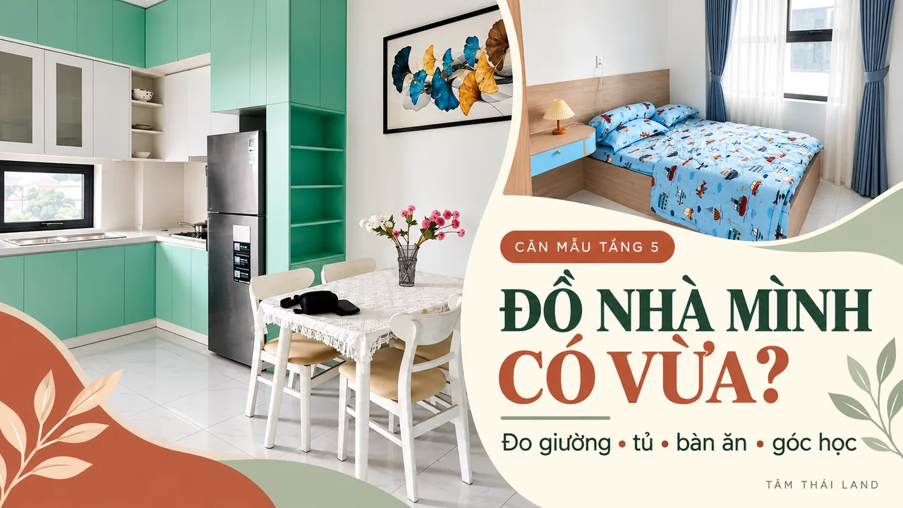 Căn 2PN khoảng 42 m² tại Nhà ở xã hội Thăng Long có đặt vừa đồ nhà tôi? Thử bằng số đo của giường, tủ, bàn ăn và góc học cho con