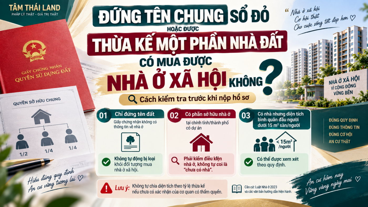 Đứng tên chung sổ đỏ hoặc được thừa kế một phần nhà đất có mua được nhà ở xã hội không? Cách kiểm tra trước khi nộp hồ sơ