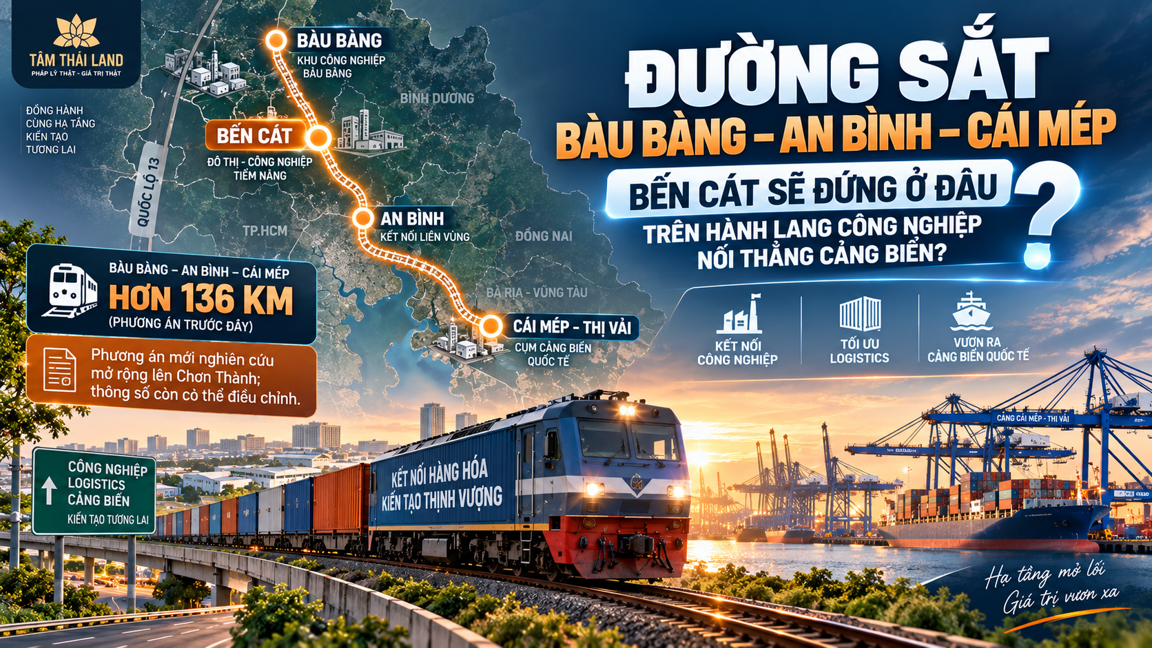 Đường sắt Bàu Bàng An Bình Cái Mép và vai trò của Bến Cát trên hành lang công nghiệp nối cảng biển