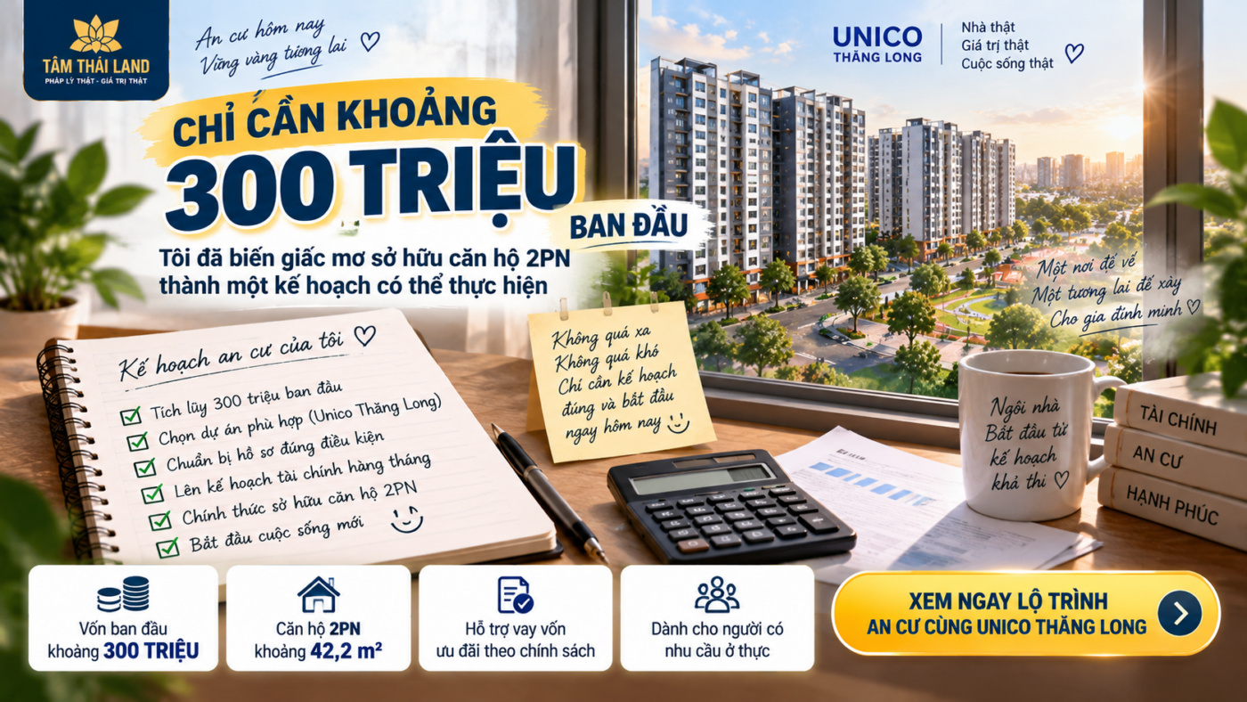 Khoảng 300 triệu ban đầu để lập kế hoạch sở hữu căn hộ 2PN Unico Thăng Long