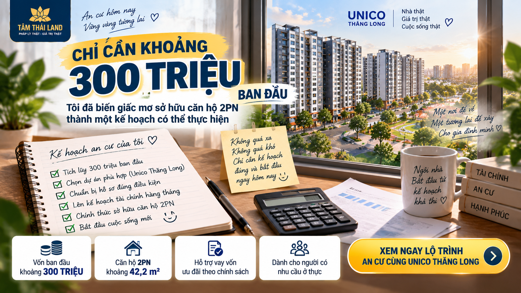Khoảng 300 triệu ban đầu để lập kế hoạch sở hữu căn hộ 2PN Unico Thăng Long