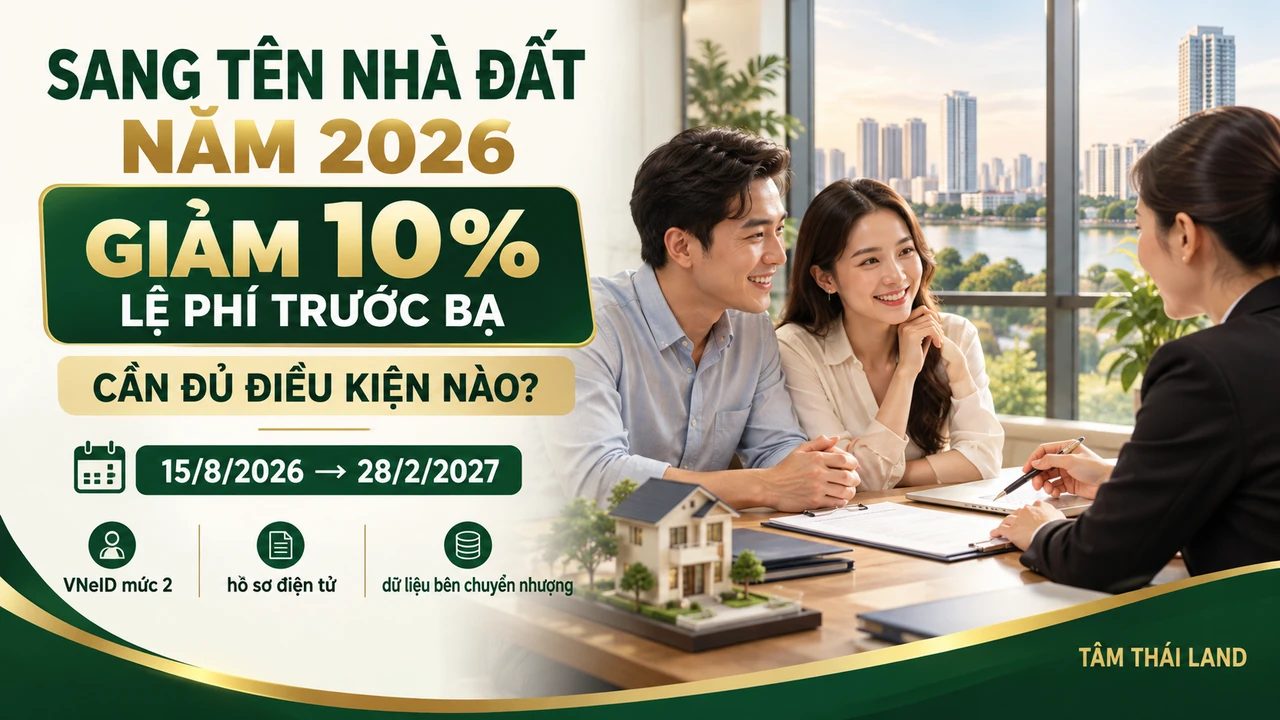 Sang tên nhà đất năm 2026, điều kiện được giảm 10% lệ phí trước bạ