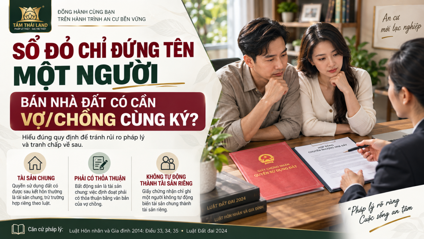 Sổ đỏ chỉ đứng tên một người bán nhà đất có cần vợ chồng cùng ký và cách xác định tài sản chung