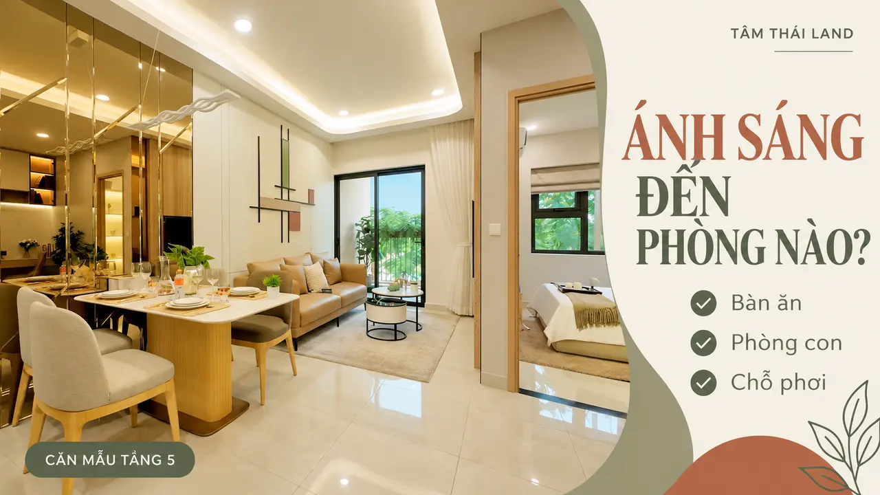 Đồ họa căn mẫu tầng 5 giúp gia đình hỏi ánh sáng đến bàn ăn, phòng con và chỗ phơi ở đâu