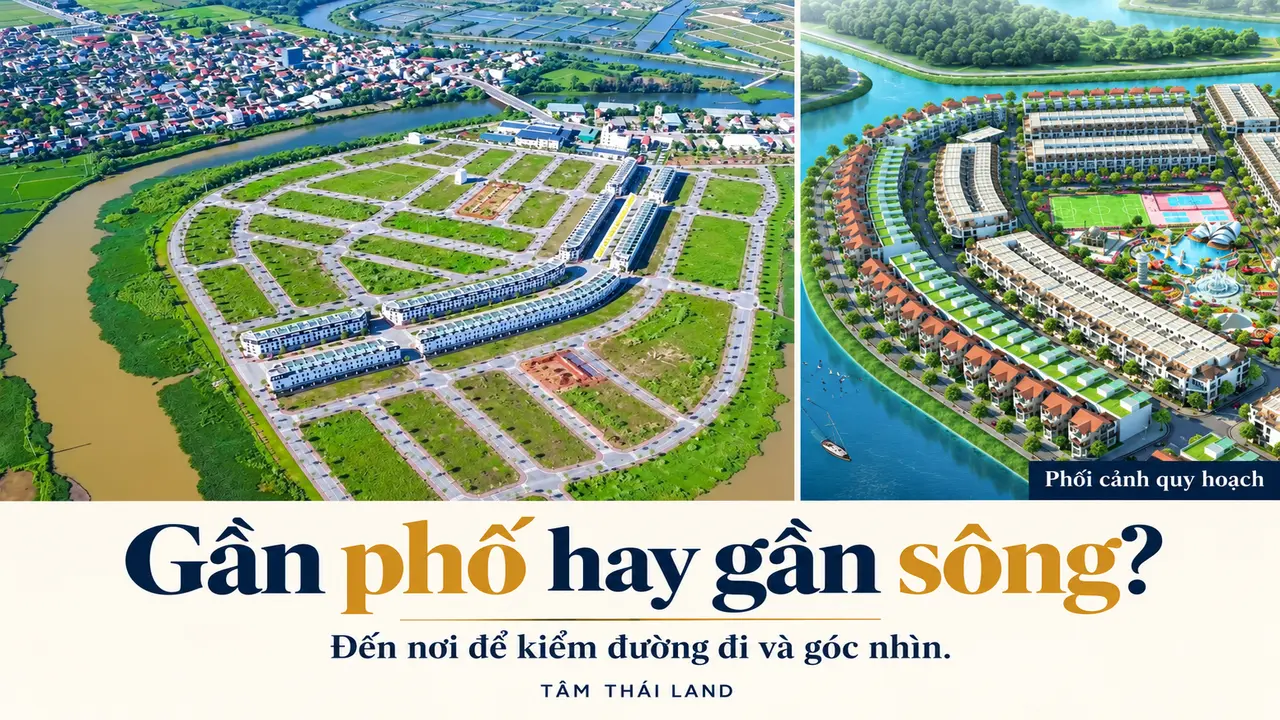 Ảnh thực tế toàn khu cạnh phối cảnh quy hoạch phân khu An Lộc ven sông