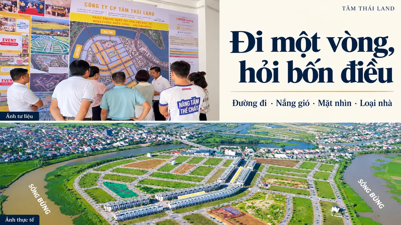 Người xem sơ đồ và toàn cảnh thực tế với bốn câu hỏi đường đi, nắng gió, mặt nhìn, loại nhà
