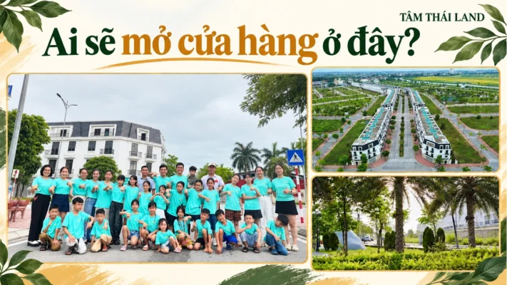 Ảnh ghép tư liệu người tham gia hoạt động, dãy nhà và đường nội khu Aquamarine, hỏi ai sẽ mở cửa hàng ở đây