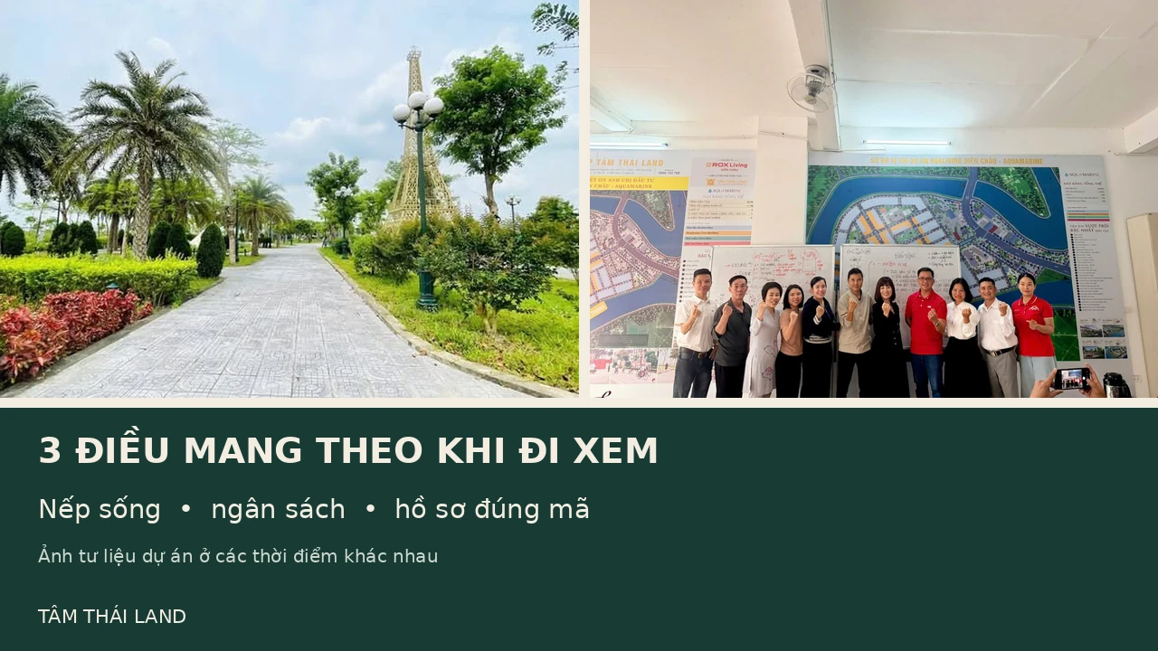 Lối đi trong dự án và nhóm người trước bản đồ Aquamarine cùng ba điều cần kiểm khi đi xem