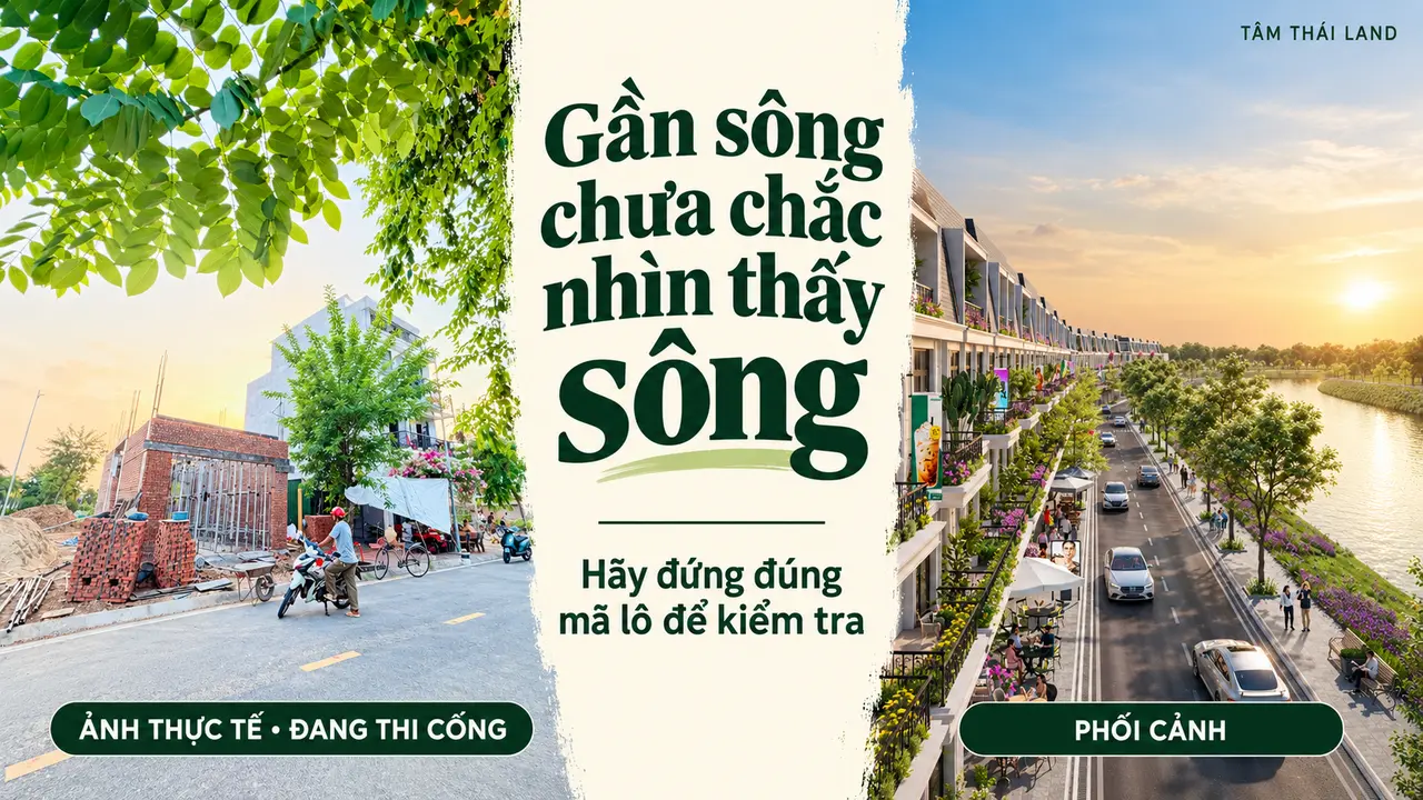 Đường nội khu đang thi công cạnh phối cảnh dãy nhà hướng sông Bùng tại Aquamarine