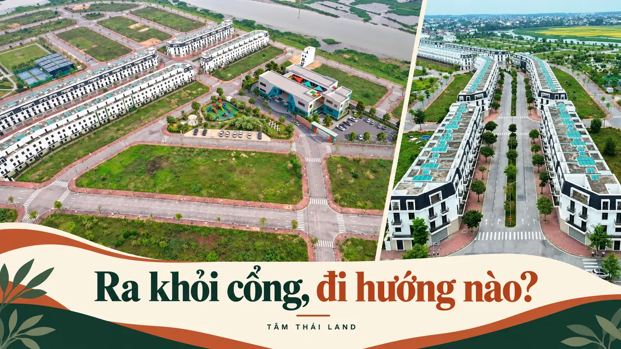 Hai góc nhìn từ trên cao về đường và các dãy nhà ở ROX Living Aquamarine Diễn Châu