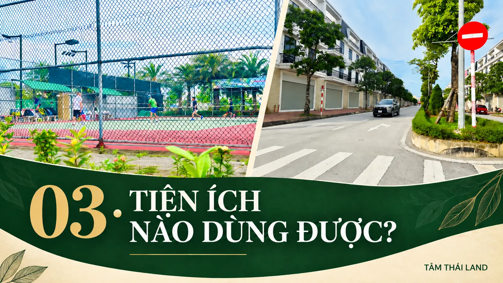 Sân tennis trong ảnh tư liệu và đường nội khu ROX Living Aquamarine; người mua nên kiểm tra tiện ích đang sử dụng khi đến dự án.