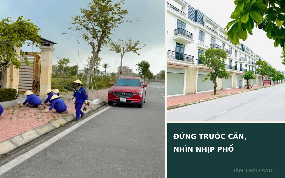 Người chăm sóc không gian bên đường nội khu và dãy shophouse Aquamarine