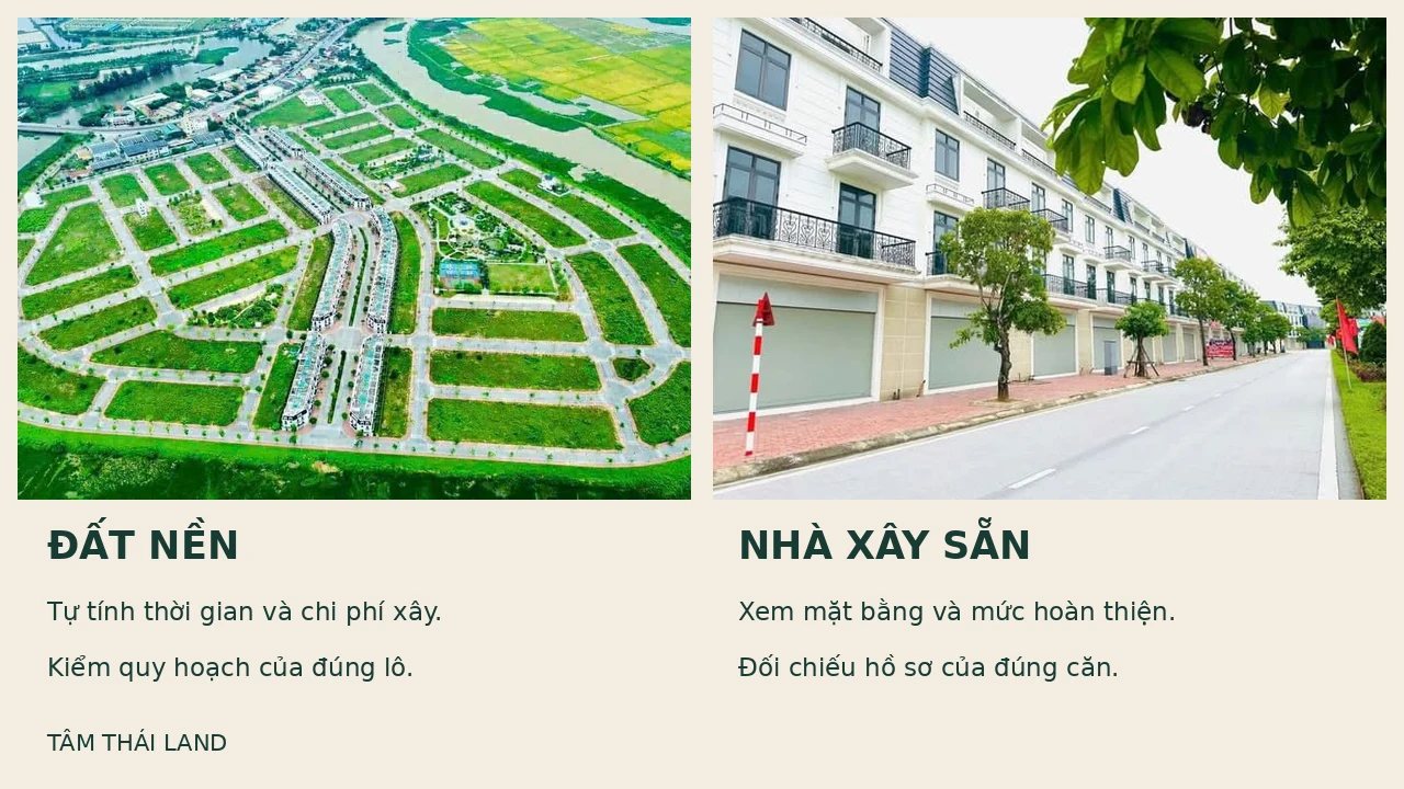 Hai ảnh tách khung minh họa đất nền và dãy nhà xây sẵn Aquamarine