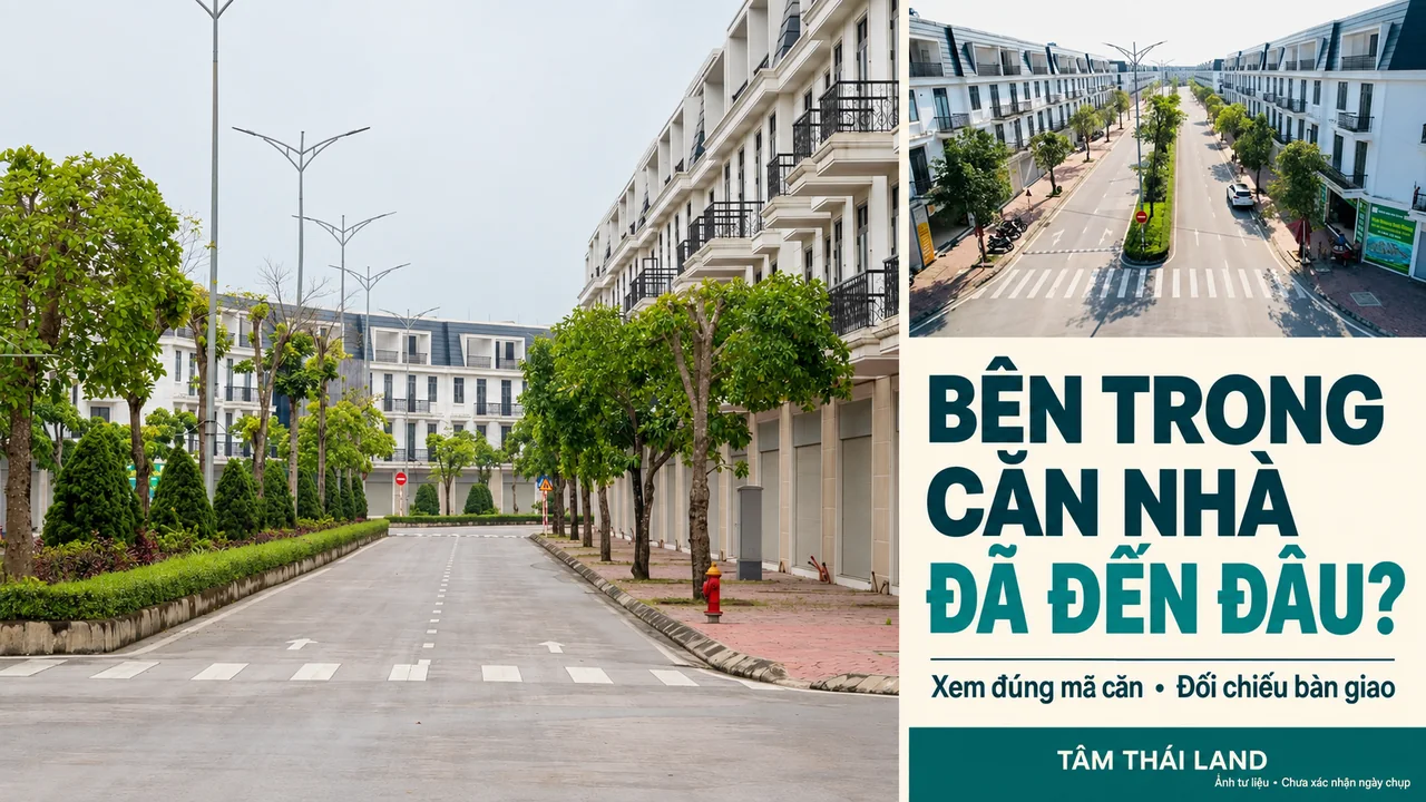 Hai góc tư liệu mặt ngoài dãy nhà Aquamarine với câu hỏi bên trong căn nhà đã đến đâu