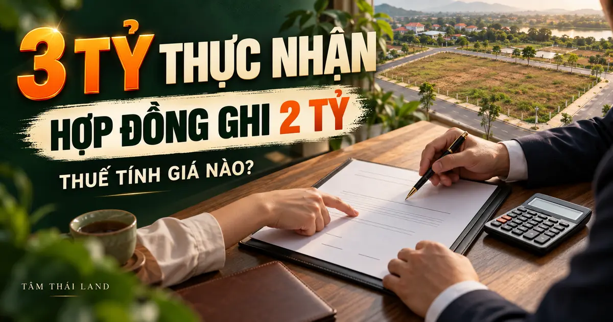 Bàn tư vấn giao dịch đất minh họa giá thực nhận 3 tỷ và giá hợp đồng 2 tỷ khi tính thuế