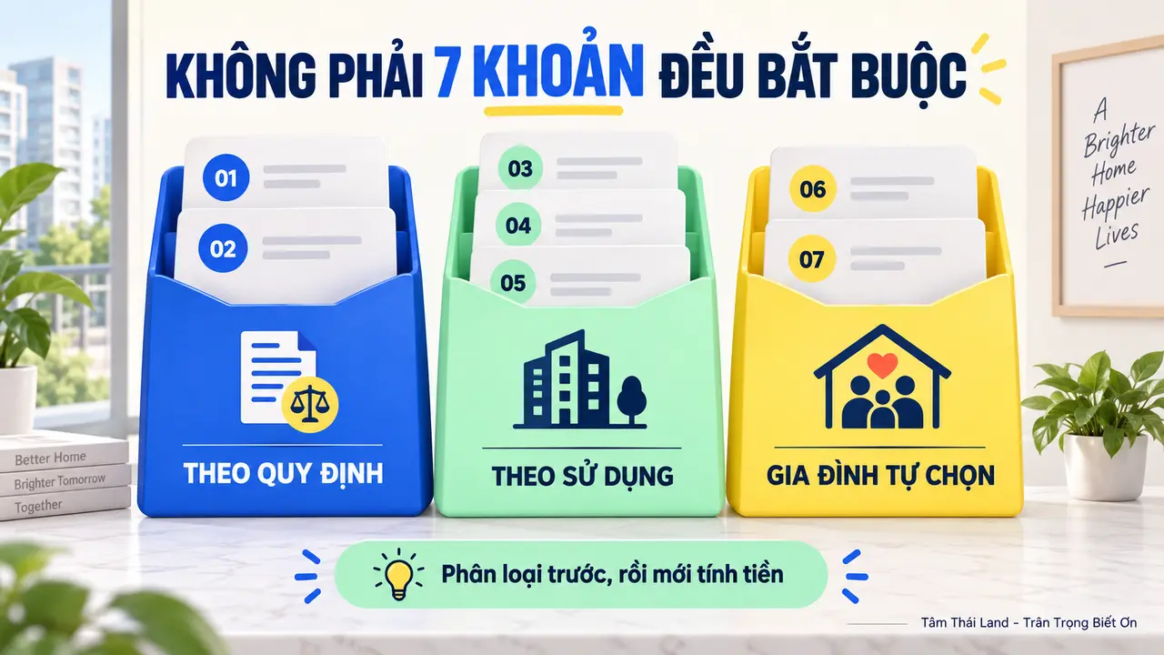 Bảy khoản nhận nhà được chia thành nhóm theo quy định, theo sử dụng và do gia đình tự chọn.