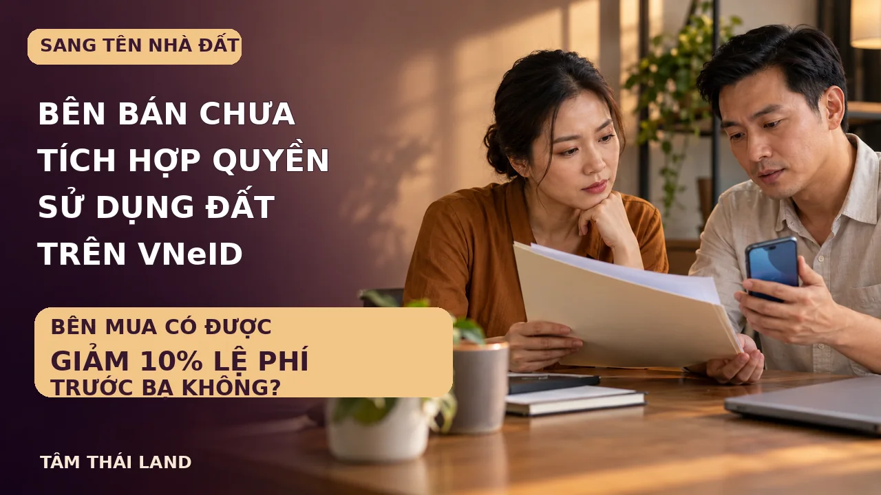 Bên bán chưa tích hợp quyền sử dụng đất trên VNeID, bên mua có được giảm 10% lệ phí trước bạ không