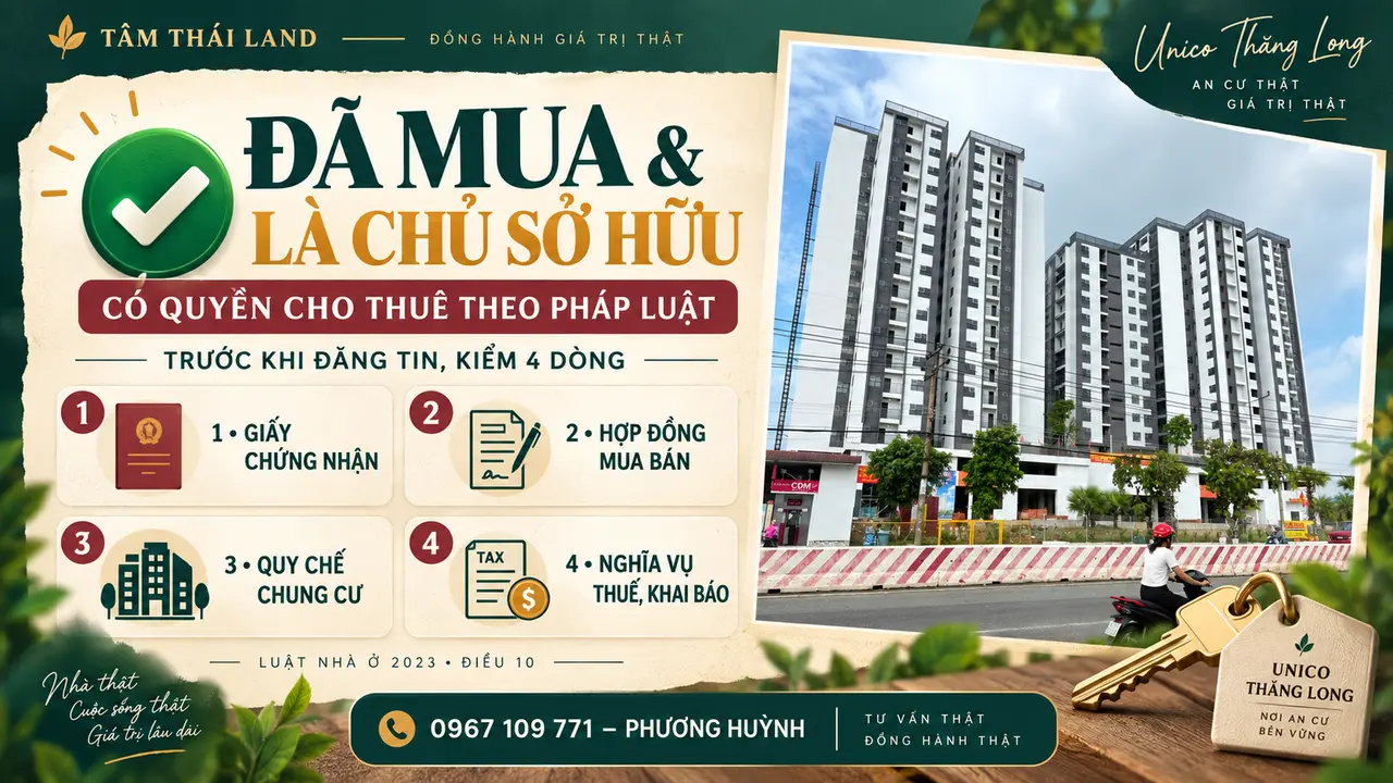 Bốn nội dung cần kiểm trước khi chủ sở hữu cho thuê nhà ở xã hội gồm giấy chứng nhận, hợp đồng, quy chế chung cư và nghĩa vụ thuế khai báo