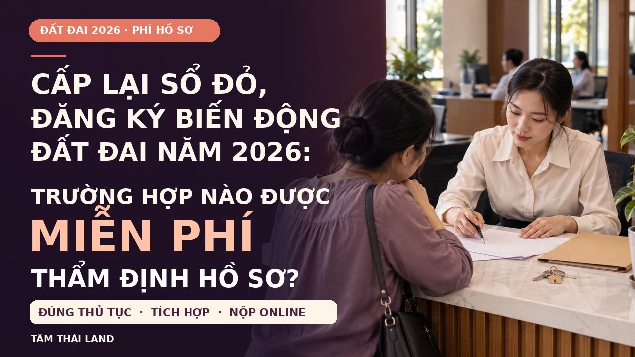 Cấp lại sổ đỏ, đăng ký biến động đất đai năm 2026: trường hợp được miễn phí thẩm định hồ sơ khi đủ điều kiện VNeID và nộp trực tuyến