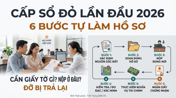 Hướng dẫn cấp sổ đỏ lần đầu năm 2026 với 6 bước tự làm hồ sơ, chuẩn bị giấy tờ và nơi nộp hồ sơ