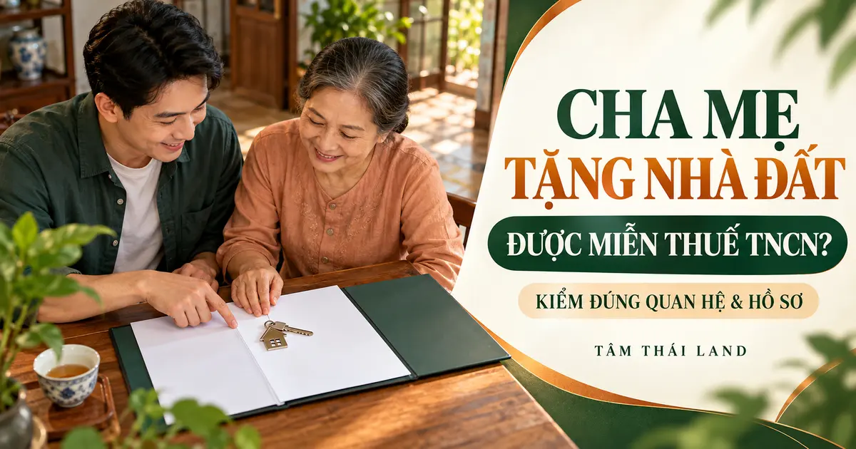 Mẹ và con trai cùng xem hồ sơ nhà đất và chìa khóa, minh họa thủ tục nhận tặng cho
