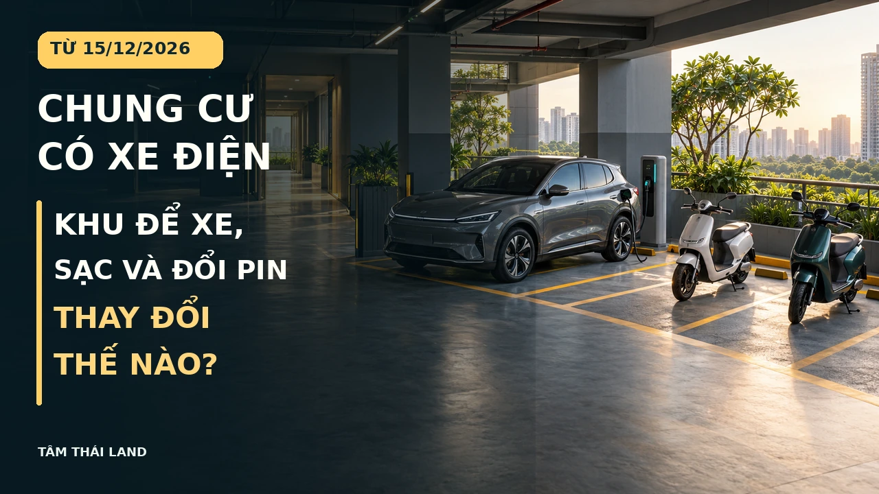 Ảnh minh họa khu để ô tô điện và xe máy điện trong chung cư, phân định chỗ đỗ và lối đi.