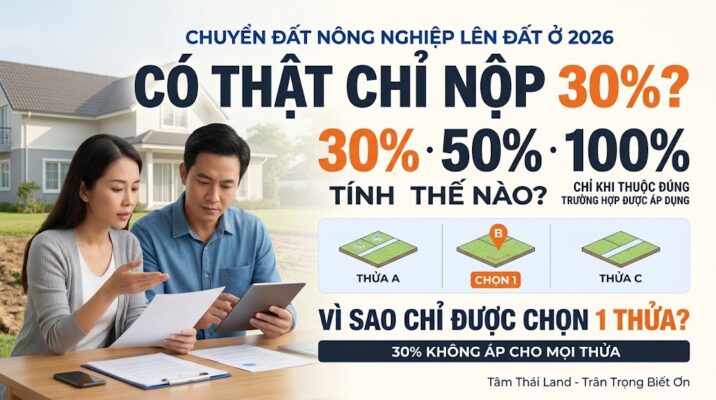 Chuyển đất nông nghiệp lên đất ở năm 2026 với các mức thu 30%, 50% và 100% trong trường hợp đủ điều kiện