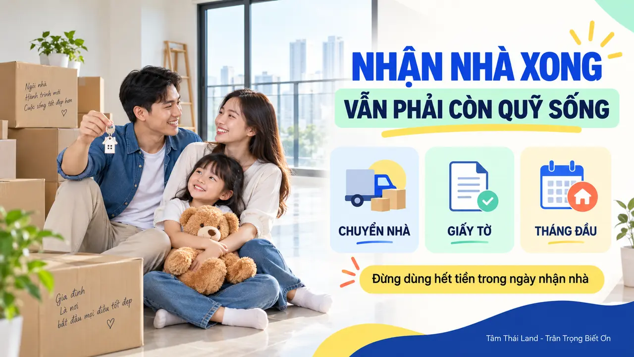 Gia đình cùng tính quỹ chuyển nhà, giấy tờ và chi phí sống sau khi nhận căn hộ mới.