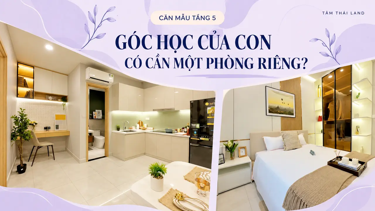 Góc bàn và phòng ngủ trong căn mẫu tầng 5 Thăng Long để cân nhắc chỗ học và phòng riêng của con