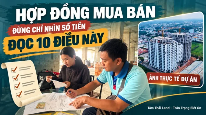 Khách hàng cùng đối chiếu giấy tờ tại công trình Unico Thăng Long, minh họa 10 điều khoản cần đọc trong hợp đồng mua bán căn hộ.