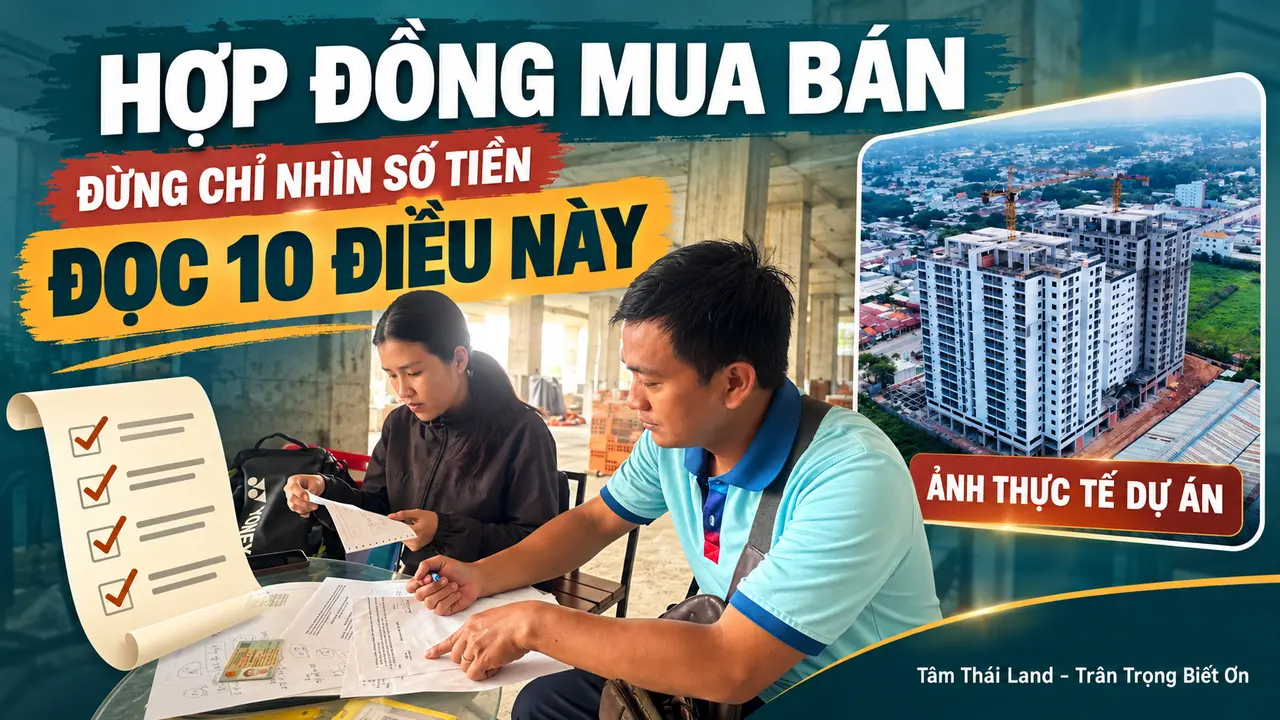 Khách hàng cùng đối chiếu giấy tờ tại công trình Unico Thăng Long, minh họa 10 điều khoản cần đọc trong hợp đồng mua bán căn hộ.