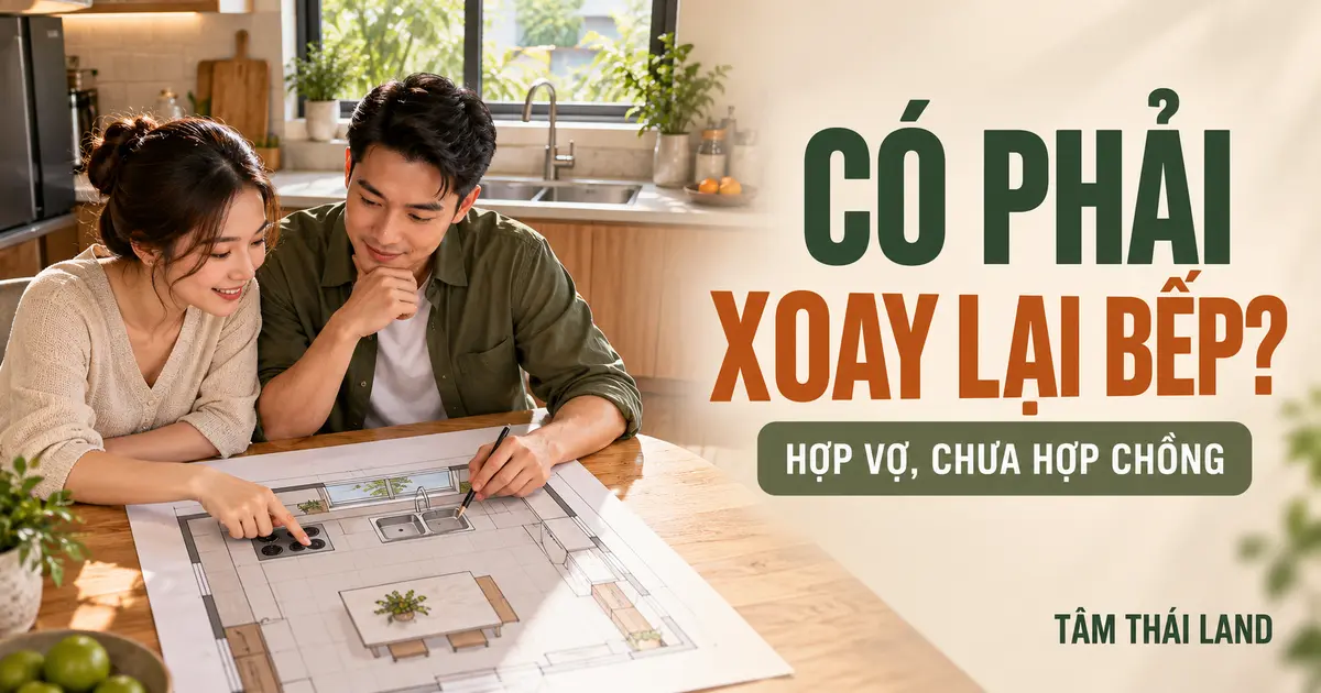 Vợ chồng cùng xem sơ đồ bố trí bếp trước khi quyết định xoay bếp