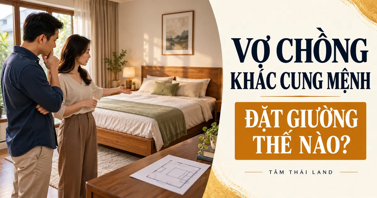 Hai vợ chồng thảo luận vị trí giường ngủ bên bản phác thảo phòng