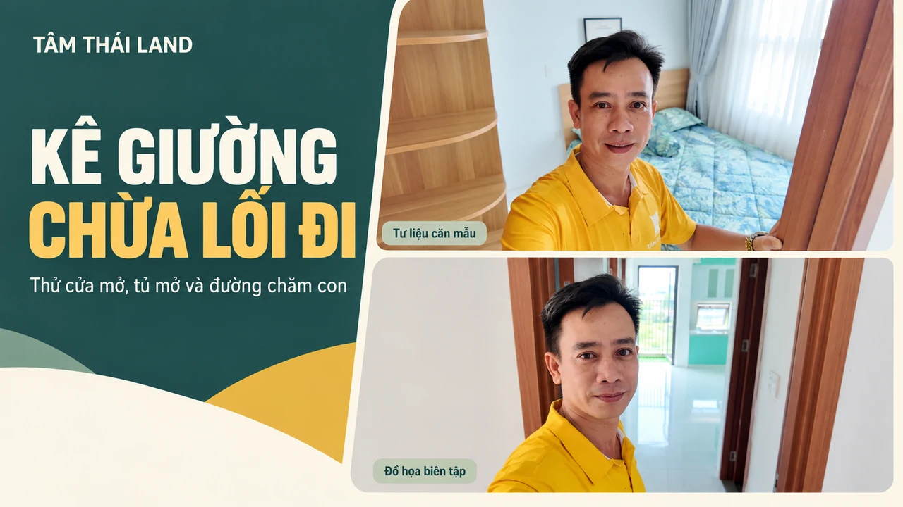 Đồ họa ghép riêng góc giường và cửa phòng căn mẫu Thăng Long để nhắc kiểm lối đi khi chăm con.