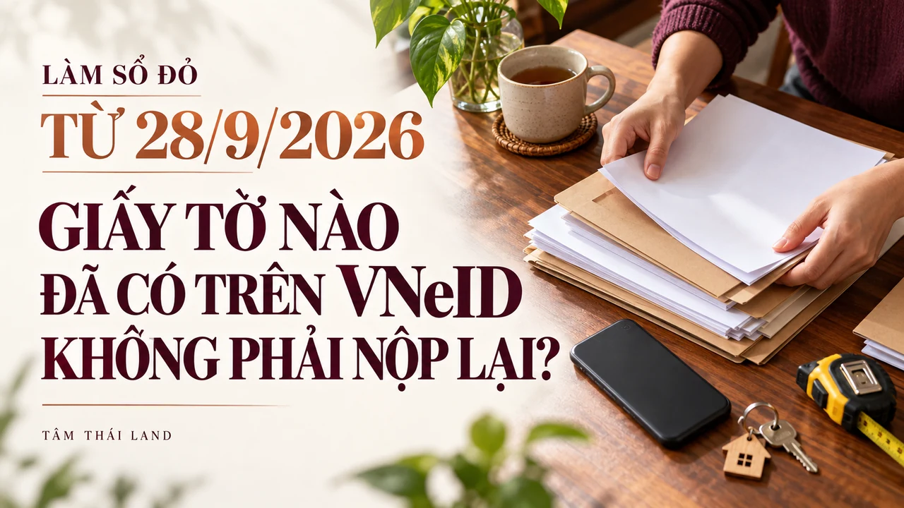 Bàn chuẩn bị hồ sơ làm sổ đỏ từ 28/9/2026, giấy tờ đã tích hợp trên VNeID không phải nộp lại