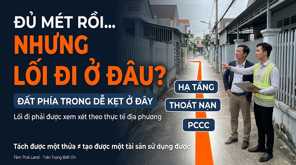 Người dân kiểm tra lối đi khi tách thửa đất phía trong tại TP.HCM 2026 theo Quyết định 67