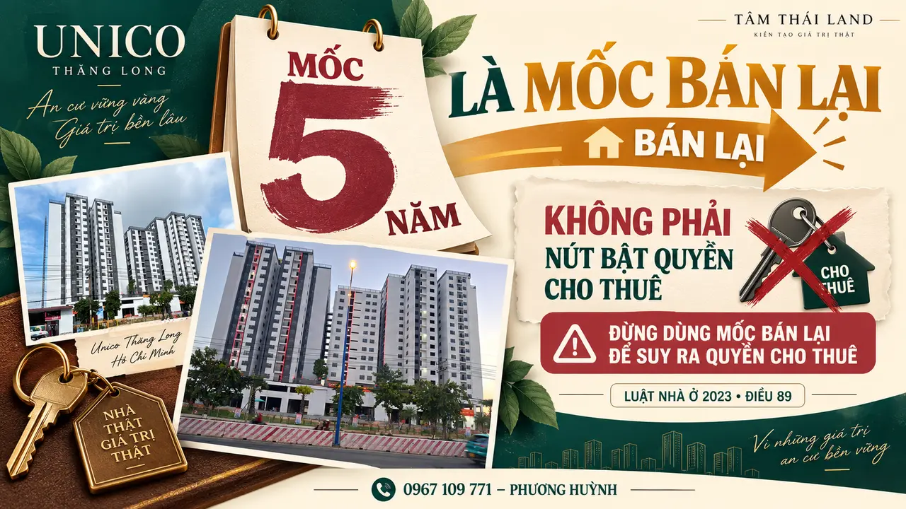 Mốc 5 năm nhà ở xã hội là mốc hạn chế bán lại, không phải mốc tự động bật quyền cho thuê