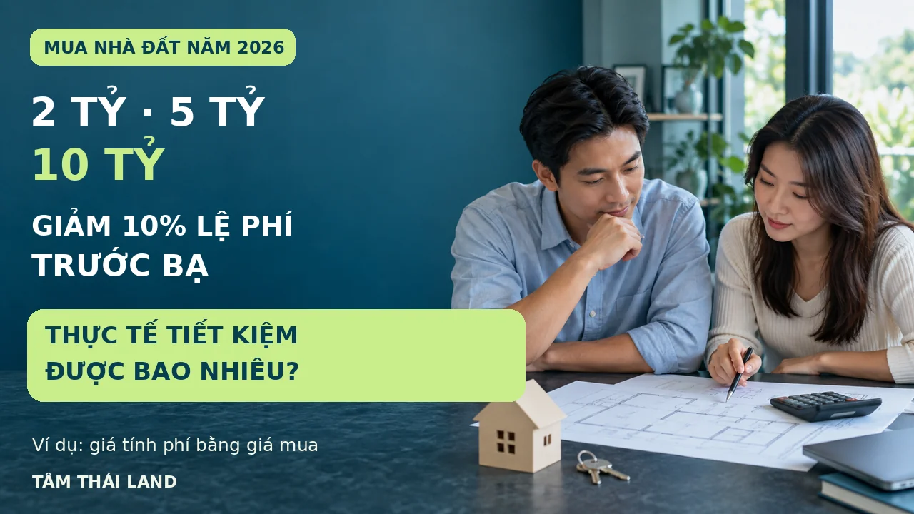 Mua nhà đất 2 tỷ, 5 tỷ, 10 tỷ năm 2026: Giảm 10% lệ phí trước bạ thực tế tiết kiệm bao nhiêu